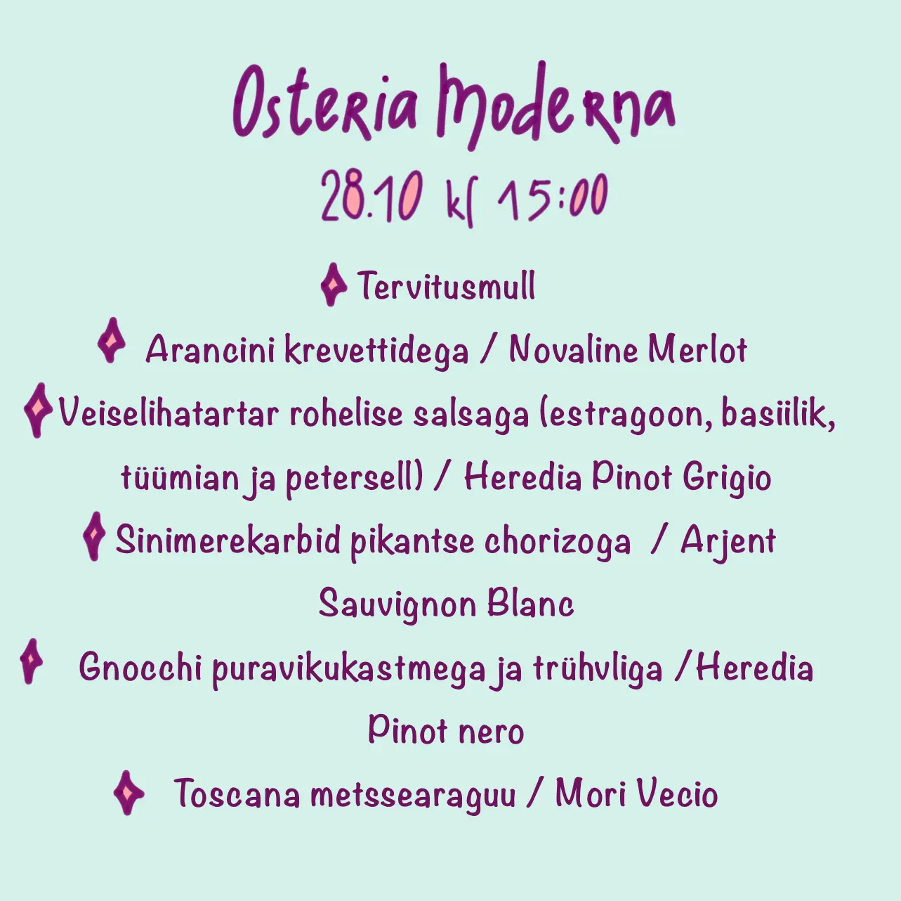 Osteria Moderna degust 28.10 menüü web